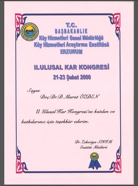 KHGM Erzurum Araştırma Enstitüsü, 21 - 23 Şubat 2000, 2. Ulusal Kar Kongresi