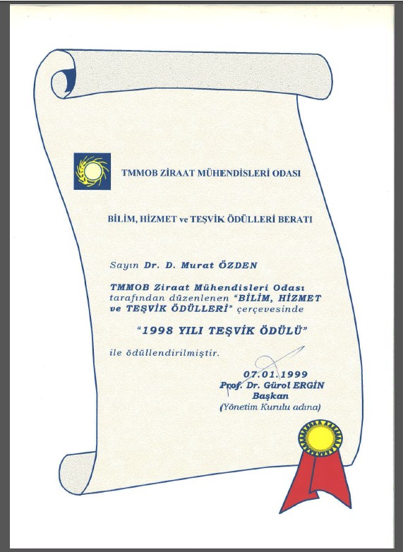 TMMOB Ziraat Mühendisleri Odası, 7 Ocak 1999, 1998 Yılı Teşvik Ödülü
