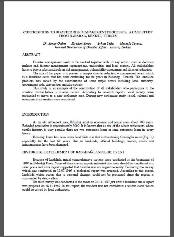 Contribution to Disaster Risk Management Processes; A Case Study From Babadağ, Denizli, Turkey