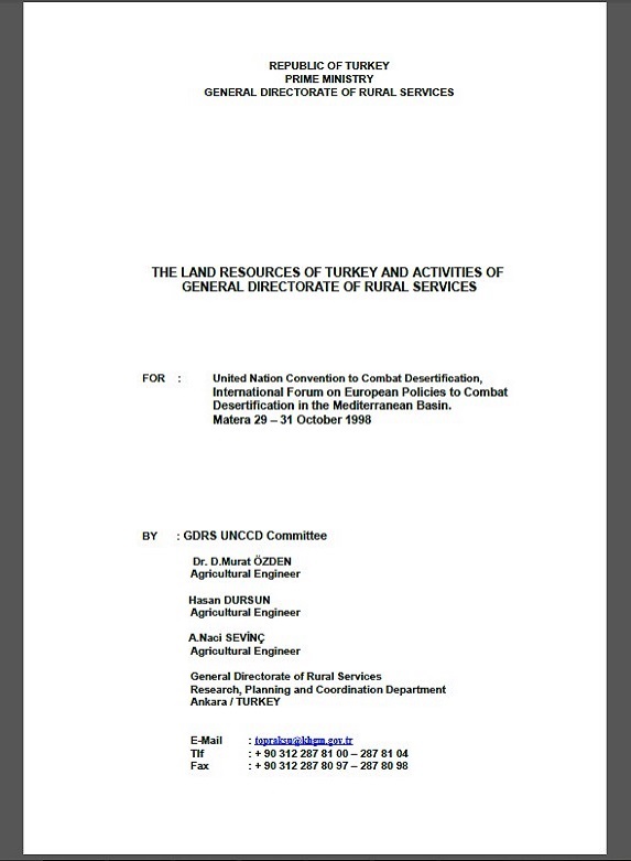 The Land Resources of Turkey and Activities of General Directorate of Rural Services