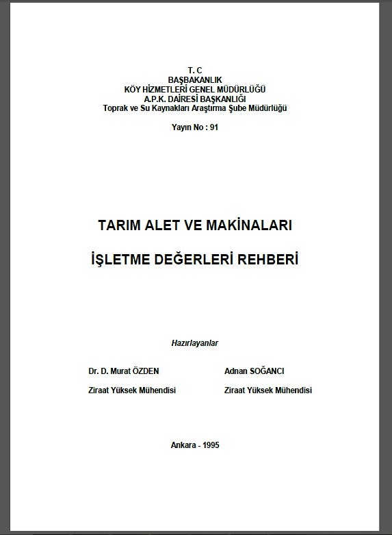 Tarım Alet ve Makinaları İşletme Değerleri Rehberi